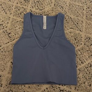 Athleta Blue Ribbed V-Neck Crop Top